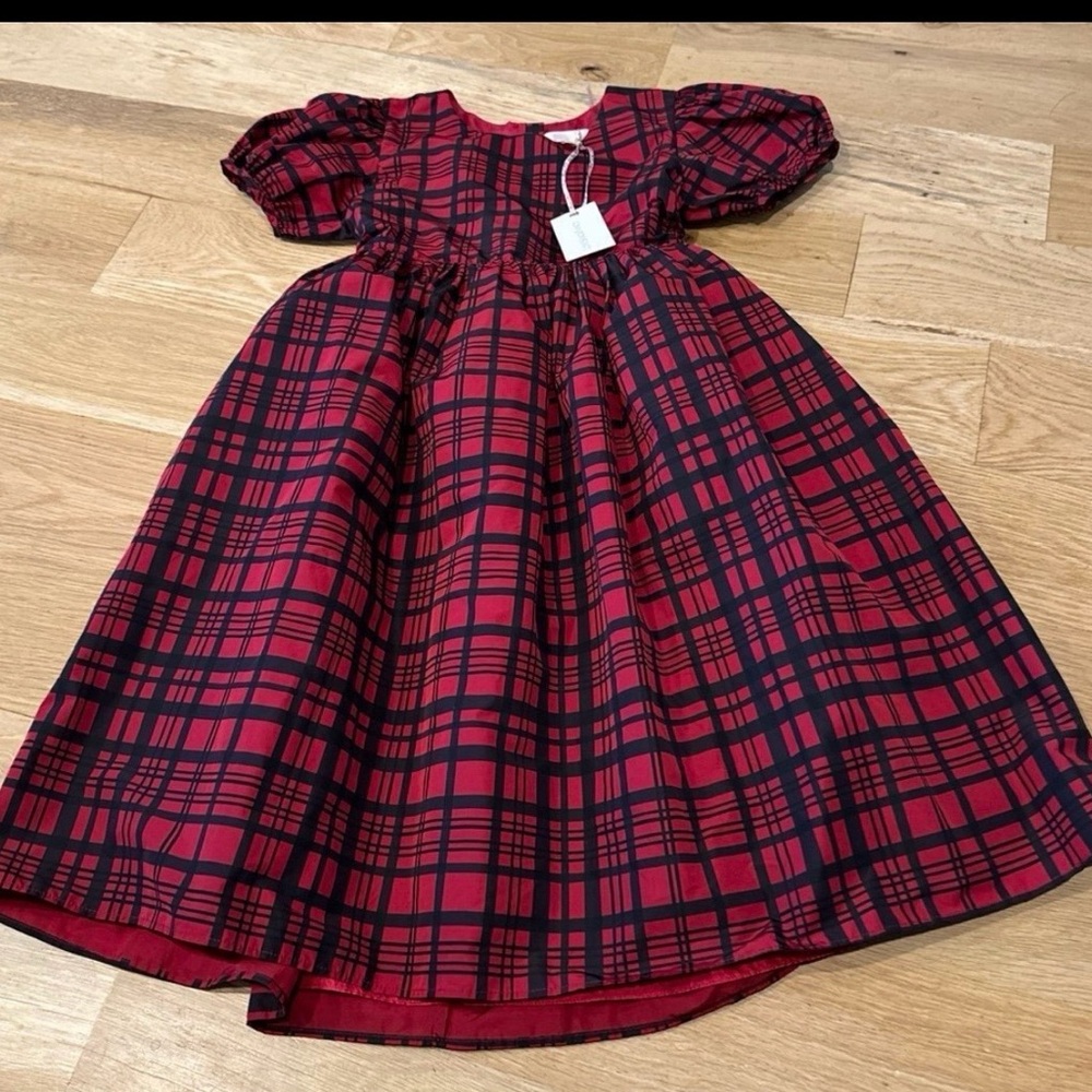 New Girls LoveShackFancy Red and Black Checkered Dress 10